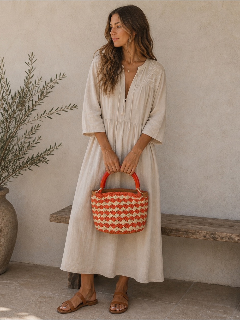 A New Day Summer Small Handbag Rattan Whicker Bag Orange Tan NWOT